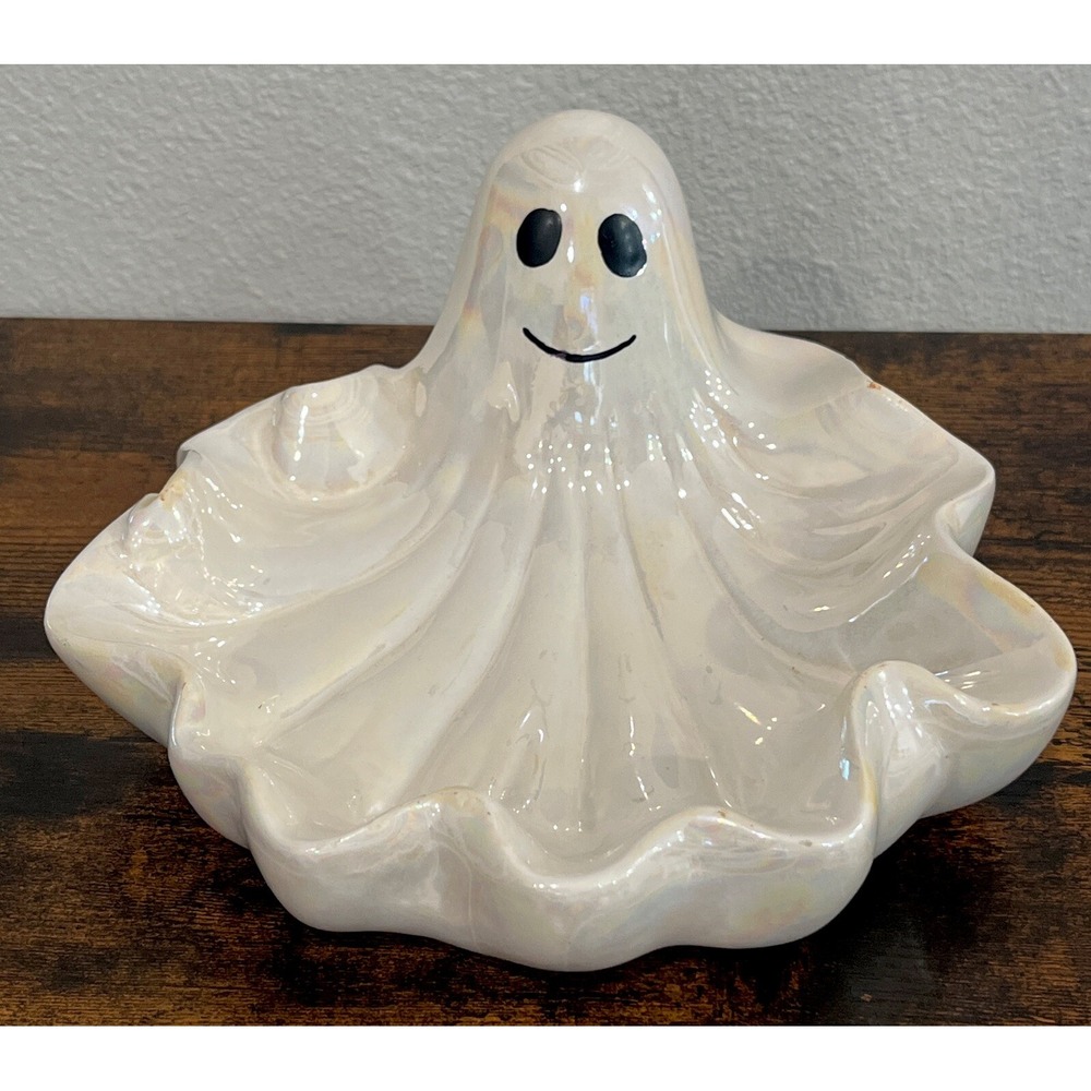 Vintage‎ Lusterware WCL GHOST HALLOWEEN Candy Dish Ceramic Bowl Tray Iridescent!